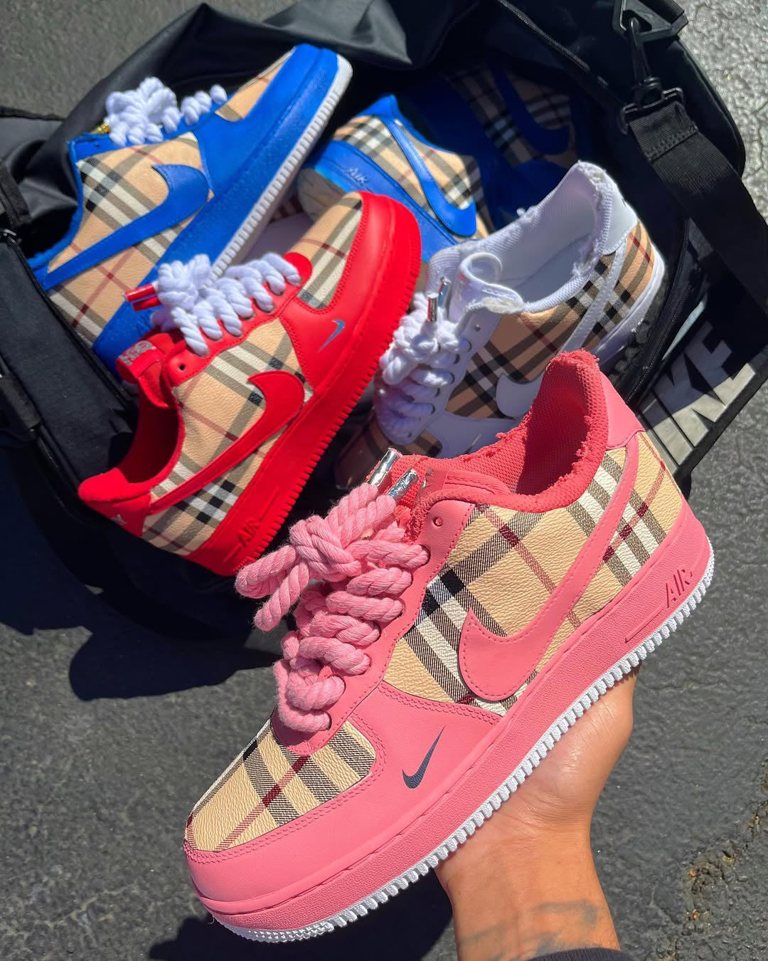 [Customized Tahitian] Air Force 1 Shoes Unisex Hand Painted Pink/White/Red/Blue