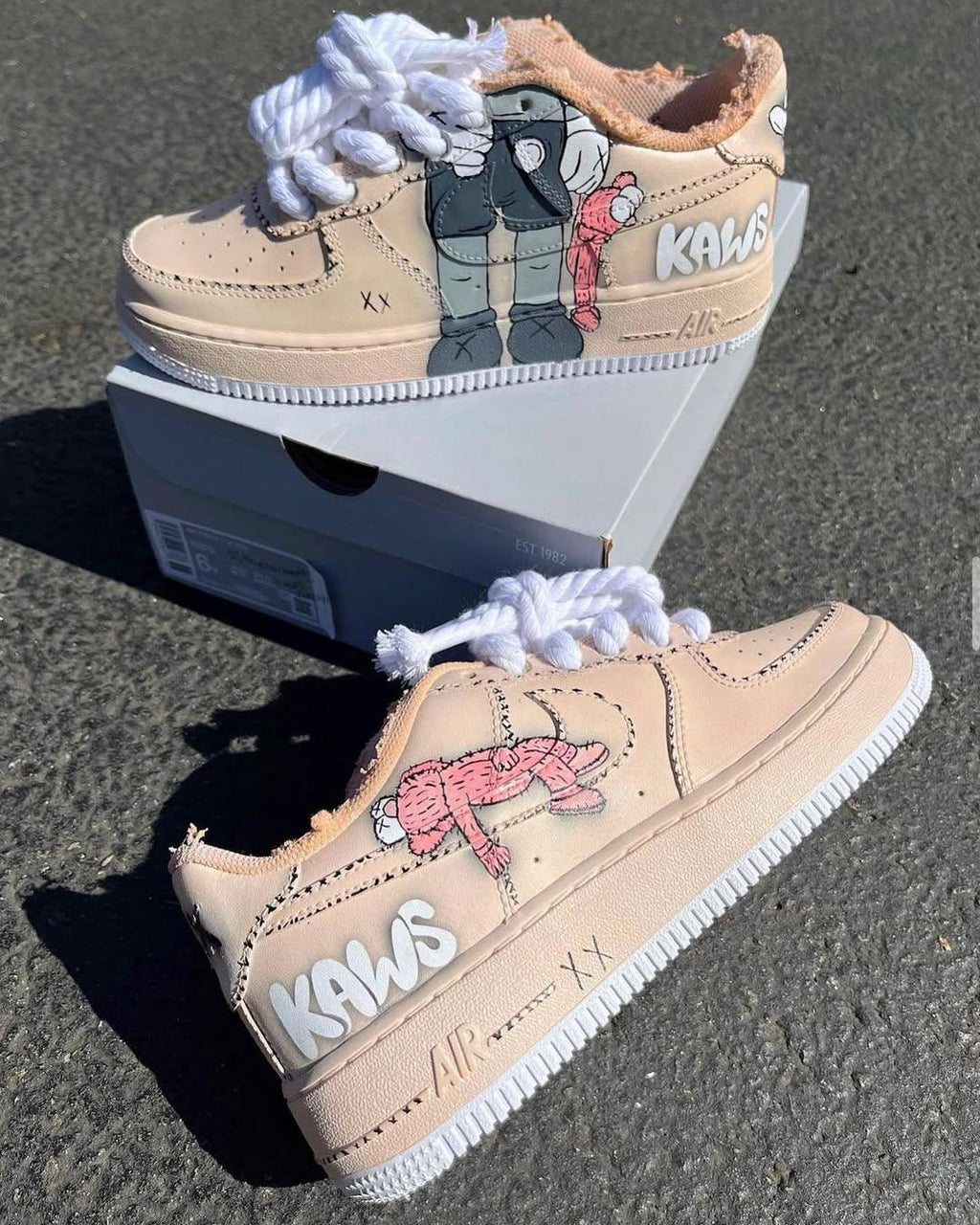 [Customized AF1×KAWS] Air Force 1 Graffiti Distressed Shoes Unisex Cyan/Red/Purple/Pink/Green