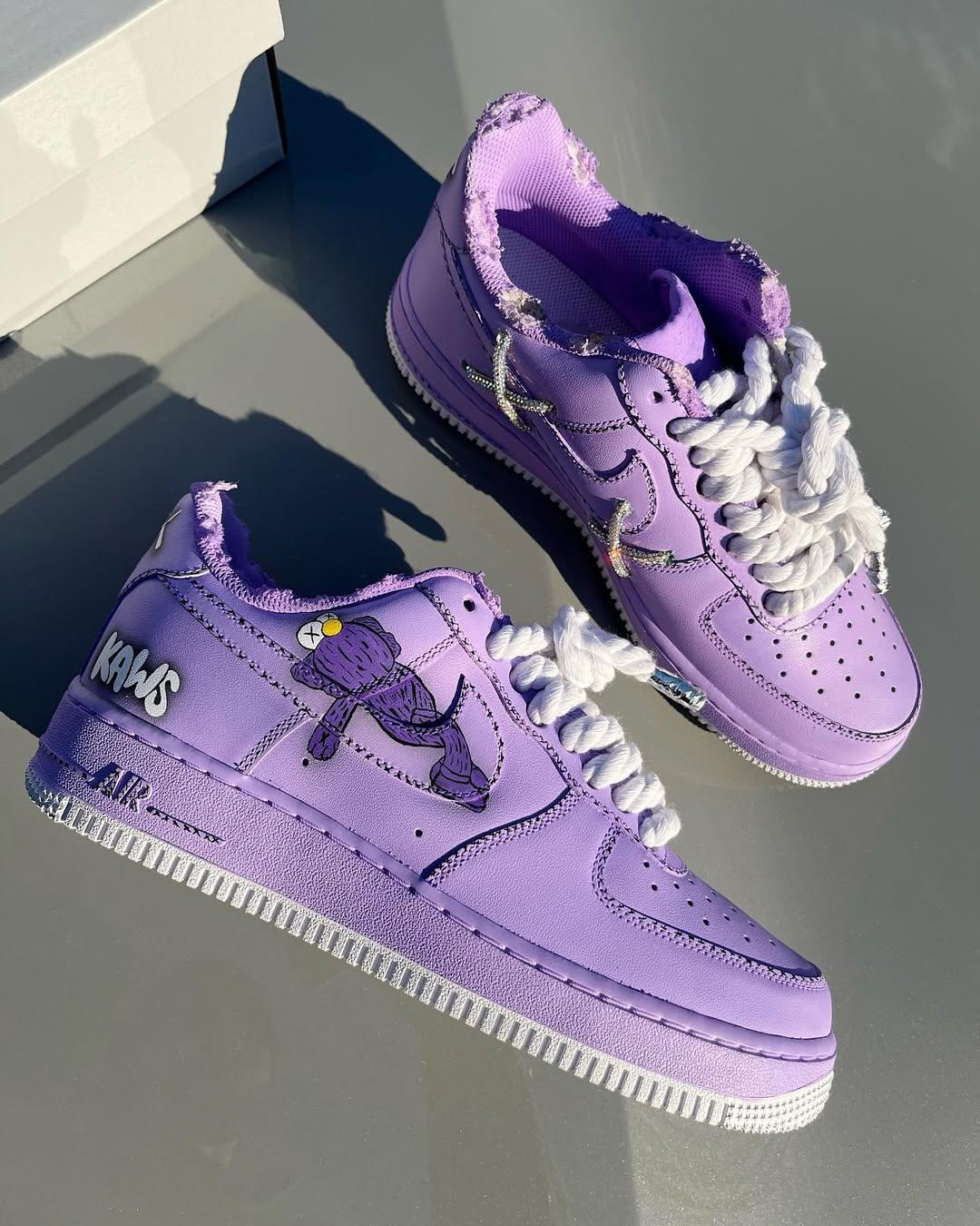 [Customized AF1×KAWS] Air Force 1 Graffiti Distressed Shoes Unisex Cyan/Red/Purple/Pink/Green