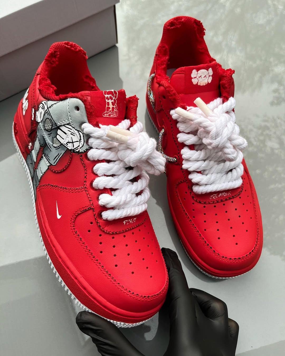 [Customized AF1×KAWS] Air Force 1 Graffiti Distressed Shoes Unisex Cyan/Red/Purple/Pink/Green