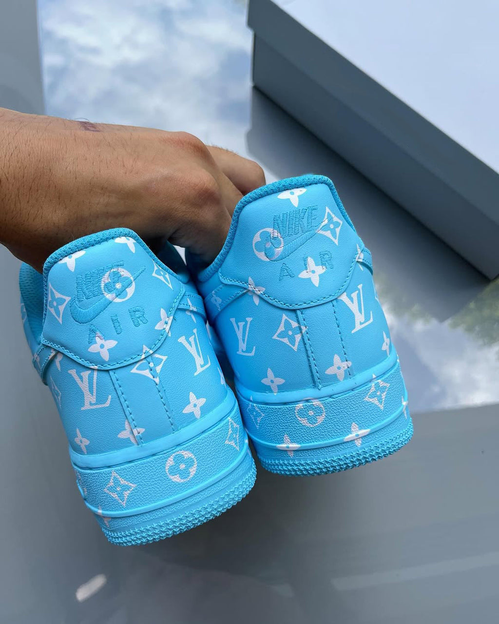 [Customized Old-fashioned Pattern] Air Force 1 Shoes Unisex Hand Painted Blue