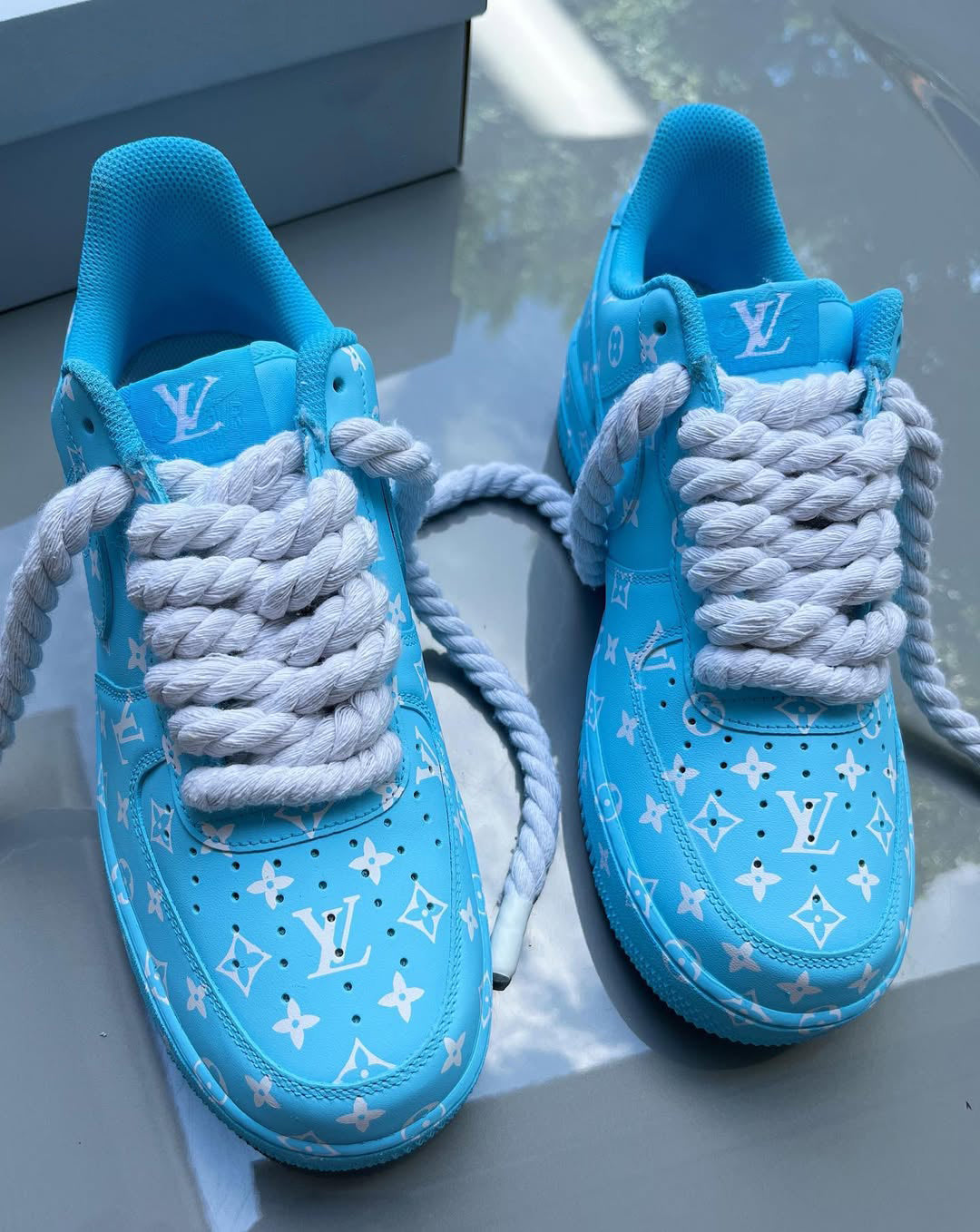 [Customized Old-fashioned Pattern] Air Force 1 Shoes Unisex Hand Painted Blue
