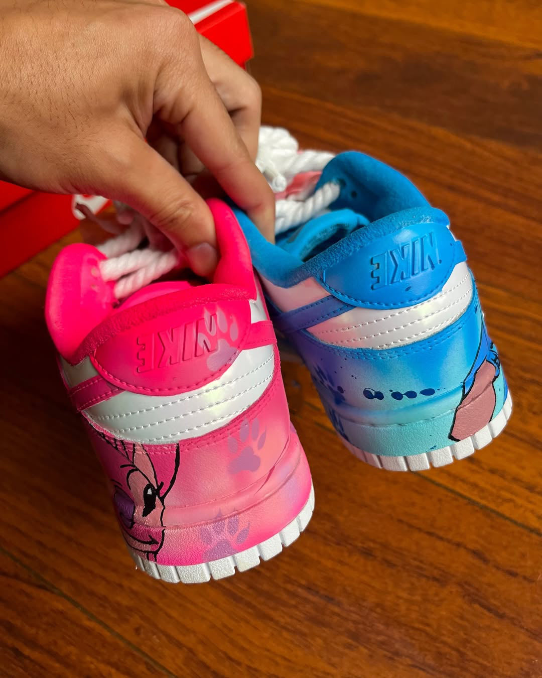[Customized Stitch & Angel] Air Force 1 Shoes Unisex Hand Painted Pink and Blue