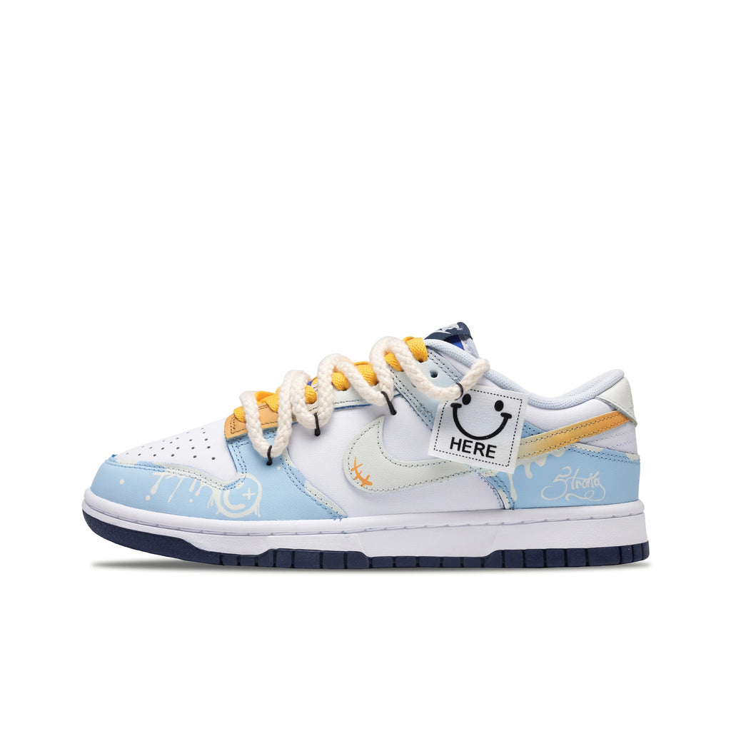 [Custom Ode to Joy] Dunk Skateboarding Shoes Unisex Smiley Graffiti White/Blue