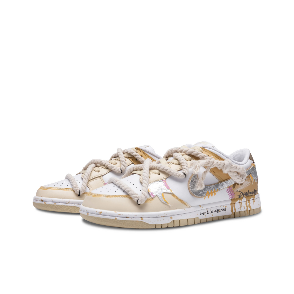 [Custom Yellow & Silver Fluid] Dunk Skateboarding Shoes Unisex Low-Top