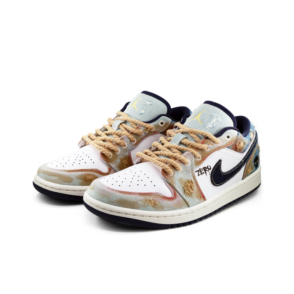 [Custom Doomsday Battleground] Air Jordan Low - Top Skateboarding Shoes Unisex Faded Color Denim Style