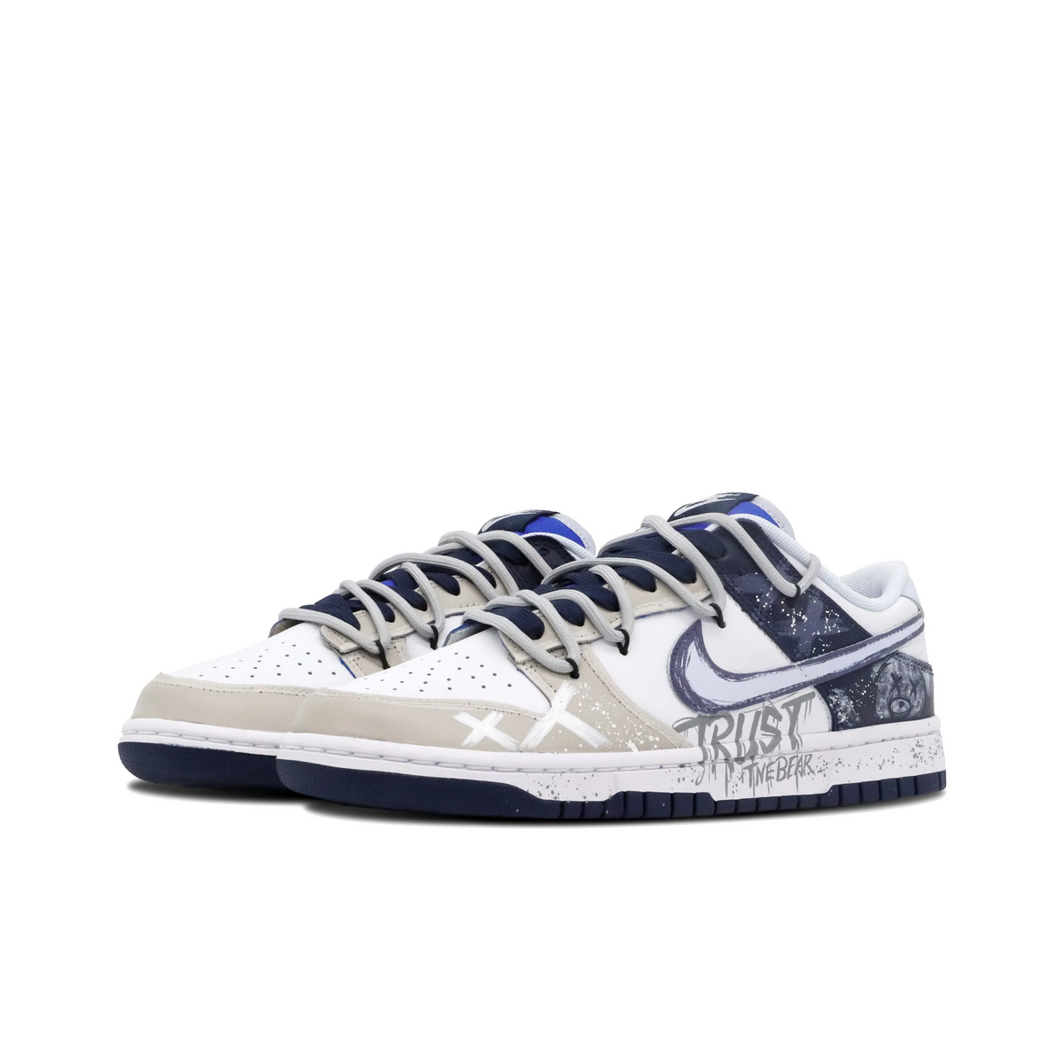 [Custom Trust The Bear] Dunk Low Skateboard Shoes Unisex Beige/Blue