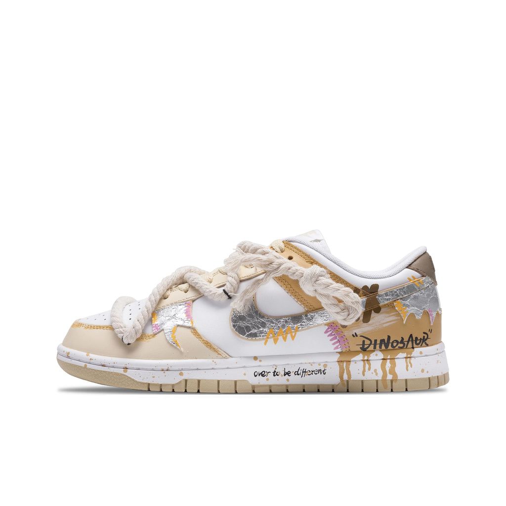 [Custom Yellow & Silver Fluid] Dunk Skateboarding Shoes Unisex Low-Top