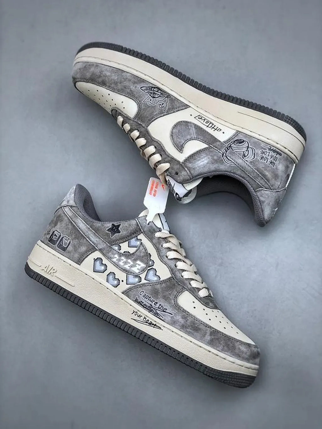 [Custom Grey Distressed Style] Air Force 1 Skateboarding Shoes Unisex Low-top