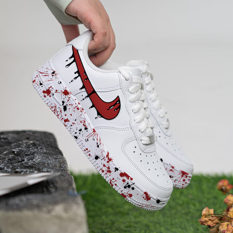 [Customized Black Drips] Air Force 1 Shoes Unisex Hand Painted/Splash Shoes Pink/Blue/Red/Purple