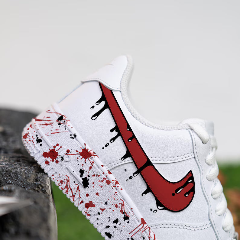 [Customized Black Drips] Air Force 1 Shoes Unisex Hand Painted/Splash Shoes Pink/Blue/Red/Purple