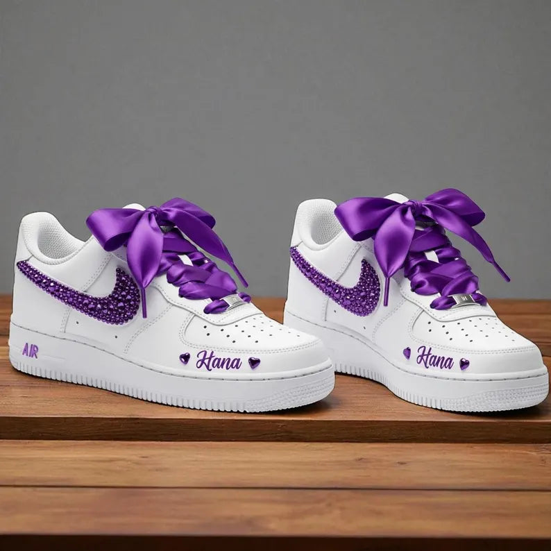 [Customized Name & Ribbon Lace] Air Force 1 Low-top Shoes Unisex Hand-Painted Sneakers