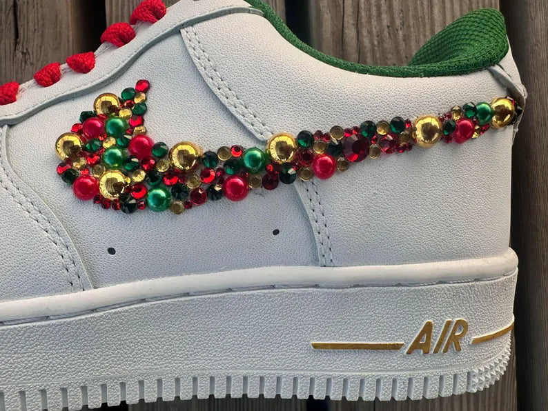 [Customized Rhinestone Christmas Shoes] Air Force 1 Low-top Shoes Unisex Sneakers Unique Christmas Gift