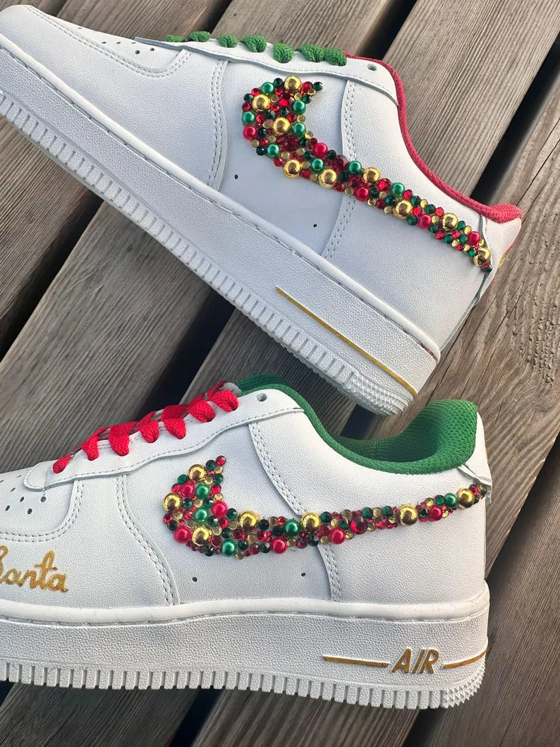 [Customized Rhinestone Christmas Shoes] Air Force 1 Low-top Shoes Unisex Sneakers Unique Christmas Gift