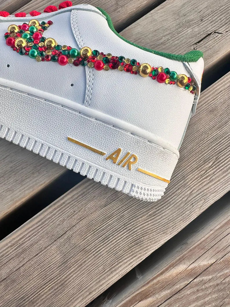 [Customized Rhinestone Christmas Shoes] Air Force 1 Low-top Shoes Unisex Sneakers Unique Christmas Gift