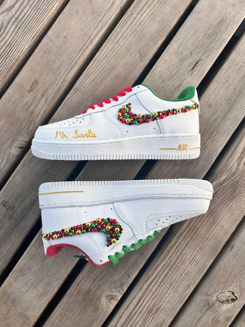 [Customized Rhinestone Christmas Shoes] Air Force 1 Low-top Shoes Unisex Sneakers Unique Christmas Gift