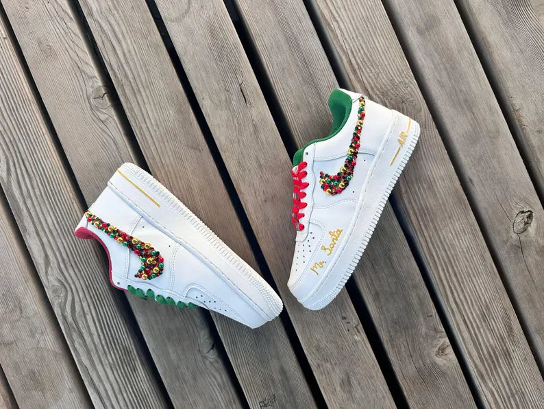 [Customized Rhinestone Christmas Shoes] Air Force 1 Low-top Shoes Unisex Sneakers Unique Christmas Gift