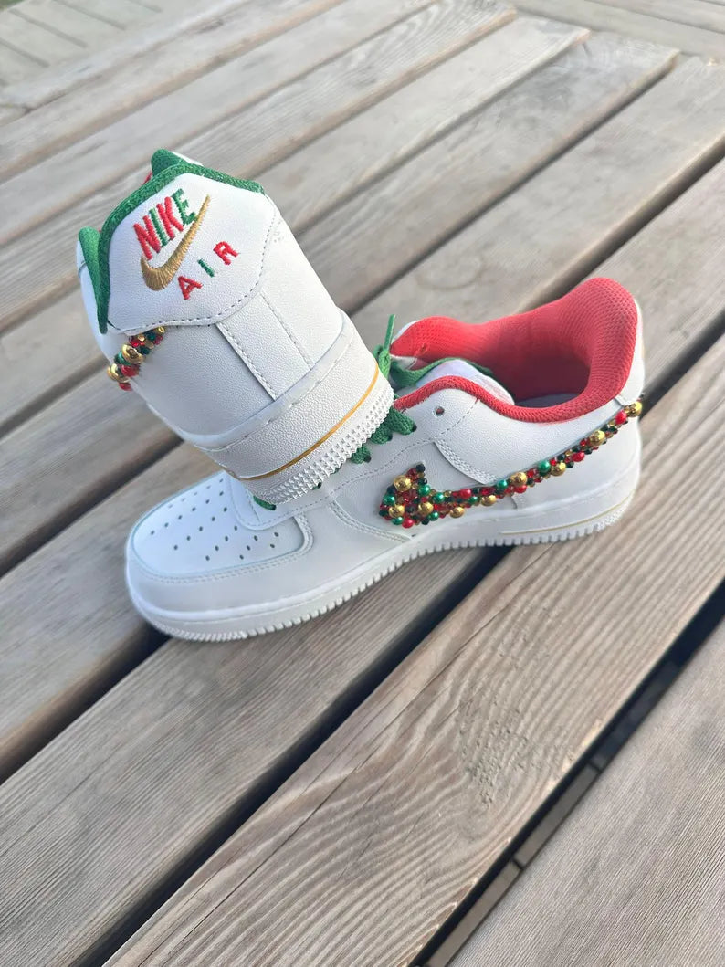 [Customized Rhinestone Christmas Shoes] Air Force 1 Low-top Shoes Unisex Sneakers Unique Christmas Gift