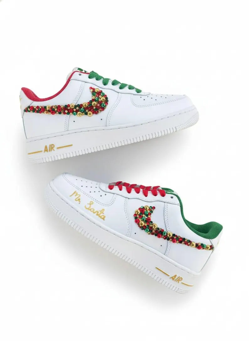 [Customized Rhinestone Christmas Shoes] Air Force 1 Low-top Shoes Unisex Sneakers Unique Christmas Gift