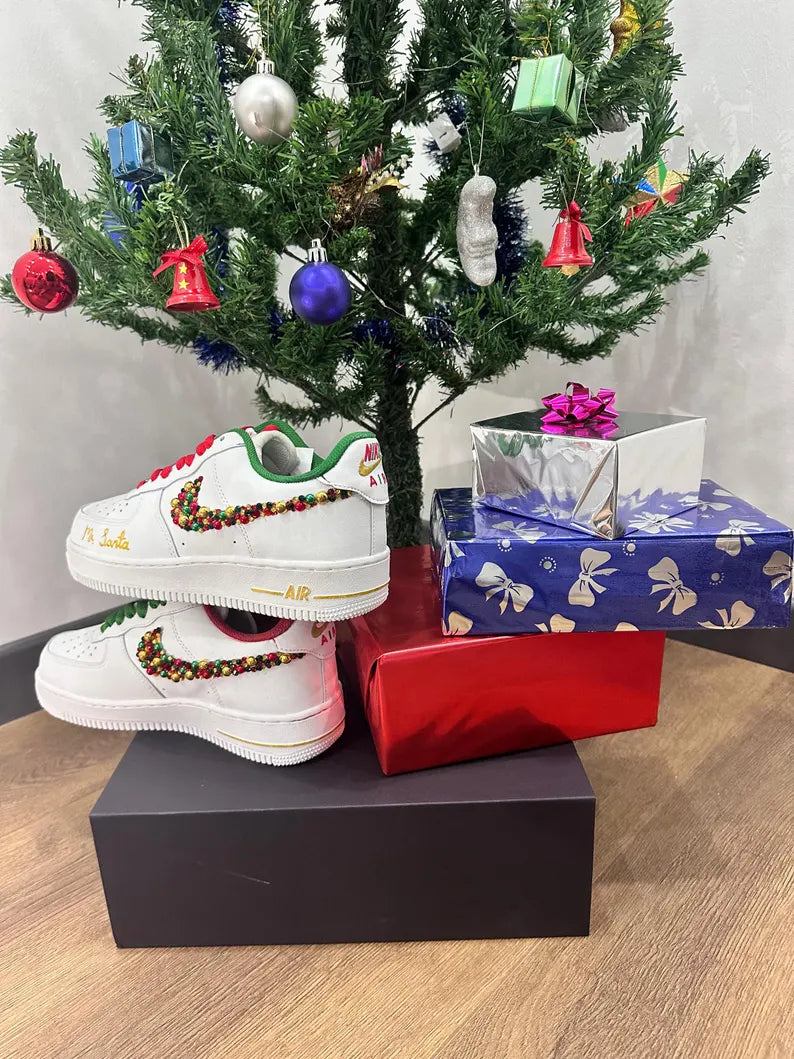 [Customized Rhinestone Christmas Shoes] Air Force 1 Low-top Shoes Unisex Sneakers Unique Christmas Gift
