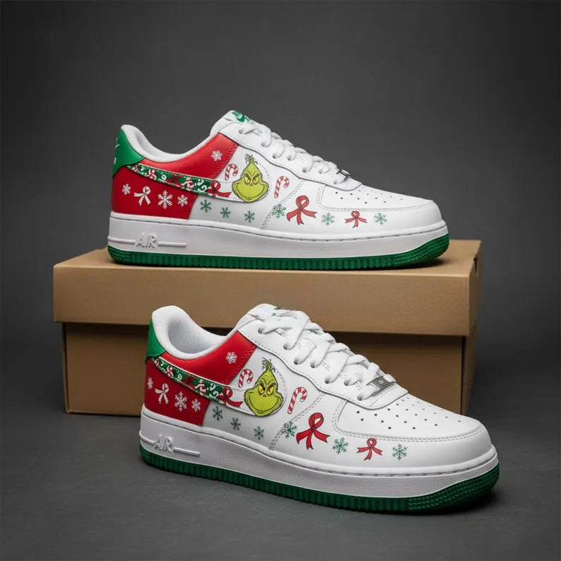 [Customized Grinch Christmas Tree] Air Force 1 Low-top Shoes Unisex Hand-Painted Sneakers