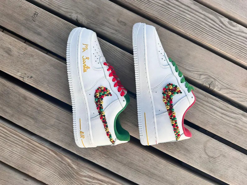 [Customized Rhinestone Christmas Shoes] Air Force 1 Low-top Shoes Unisex Sneakers Unique Christmas Gift
