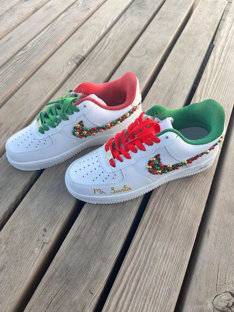 [Customized Rhinestone Christmas Shoes] Air Force 1 Low-top Shoes Unisex Sneakers Unique Christmas Gift