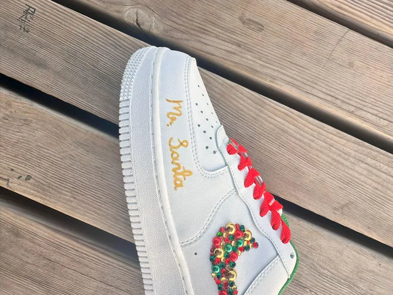 [Customized Rhinestone Christmas Shoes] Air Force 1 Low-top Shoes Unisex Sneakers Unique Christmas Gift
