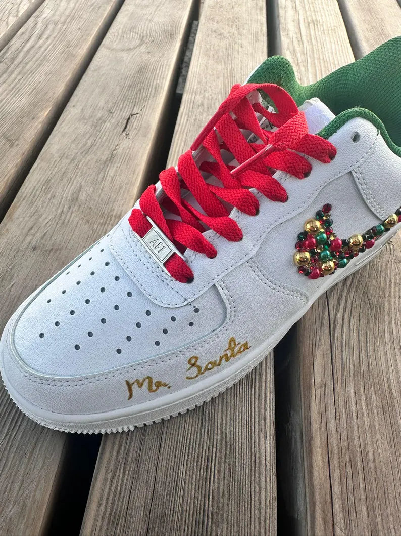 [Customized Rhinestone Christmas Shoes] Air Force 1 Low-top Shoes Unisex Sneakers Unique Christmas Gift