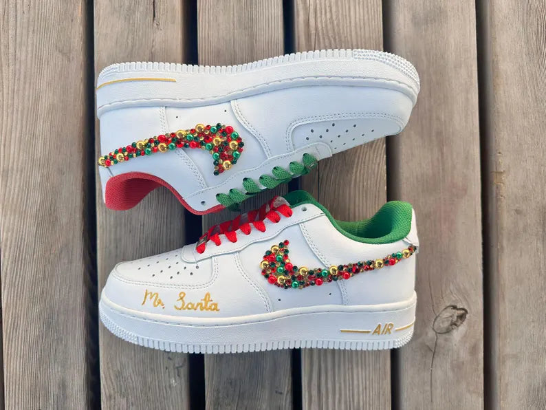 [Customized Rhinestone Christmas Shoes] Air Force 1 Low-top Shoes Unisex Sneakers Unique Christmas Gift