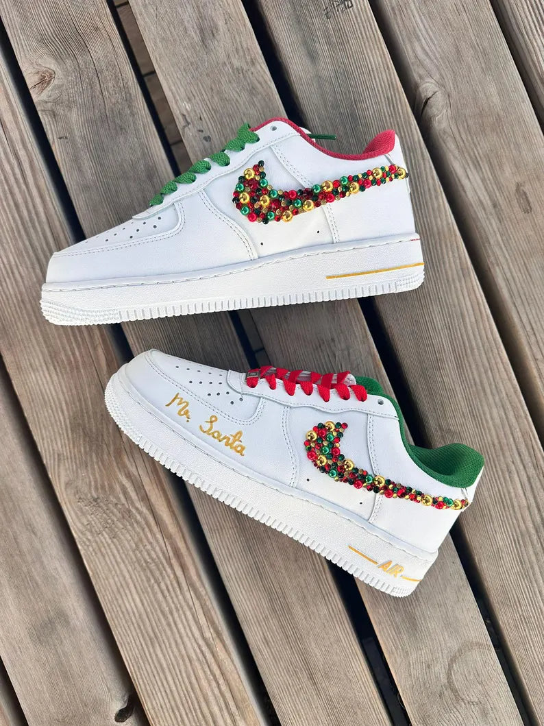 [Customized Rhinestone Christmas Shoes] Air Force 1 Low-top Shoes Unisex Sneakers Unique Christmas Gift
