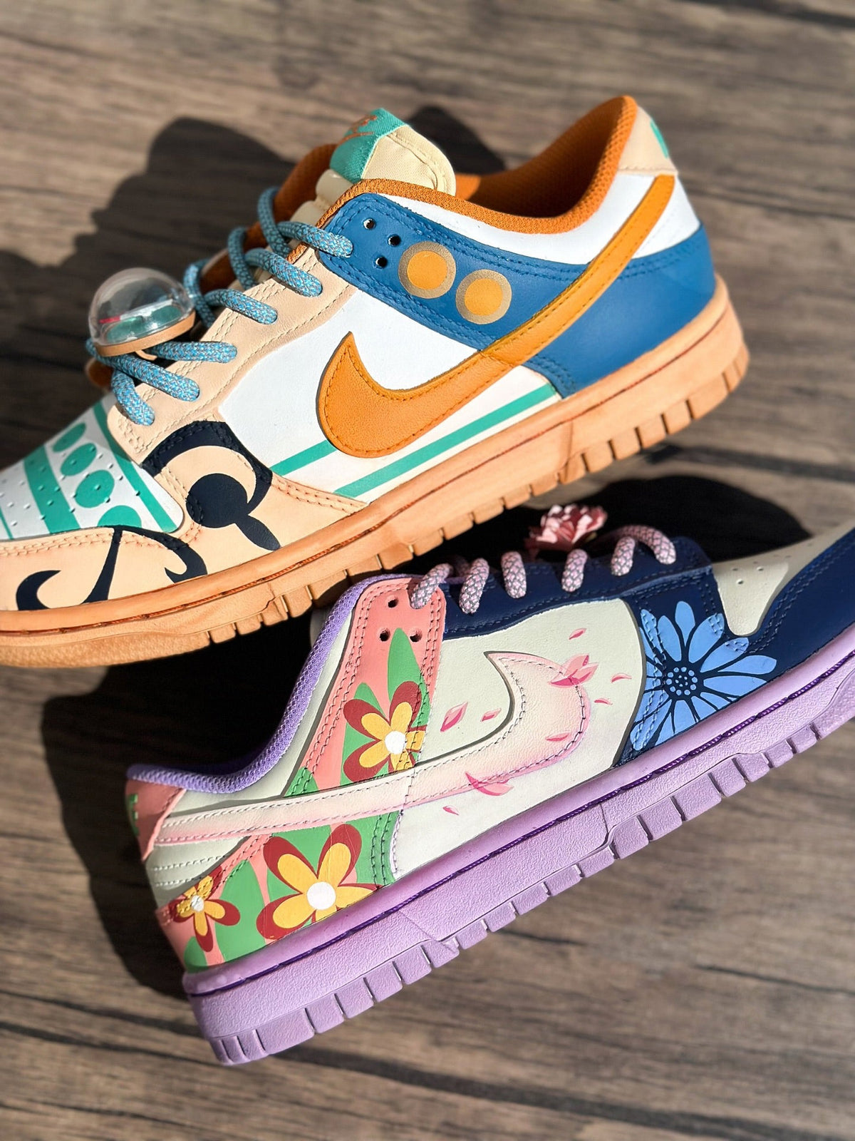 [Custom ONE PIECE Nami&Nico Robin] Dunk Skateboarding Shoes Men Spilt Color Orange/Purple