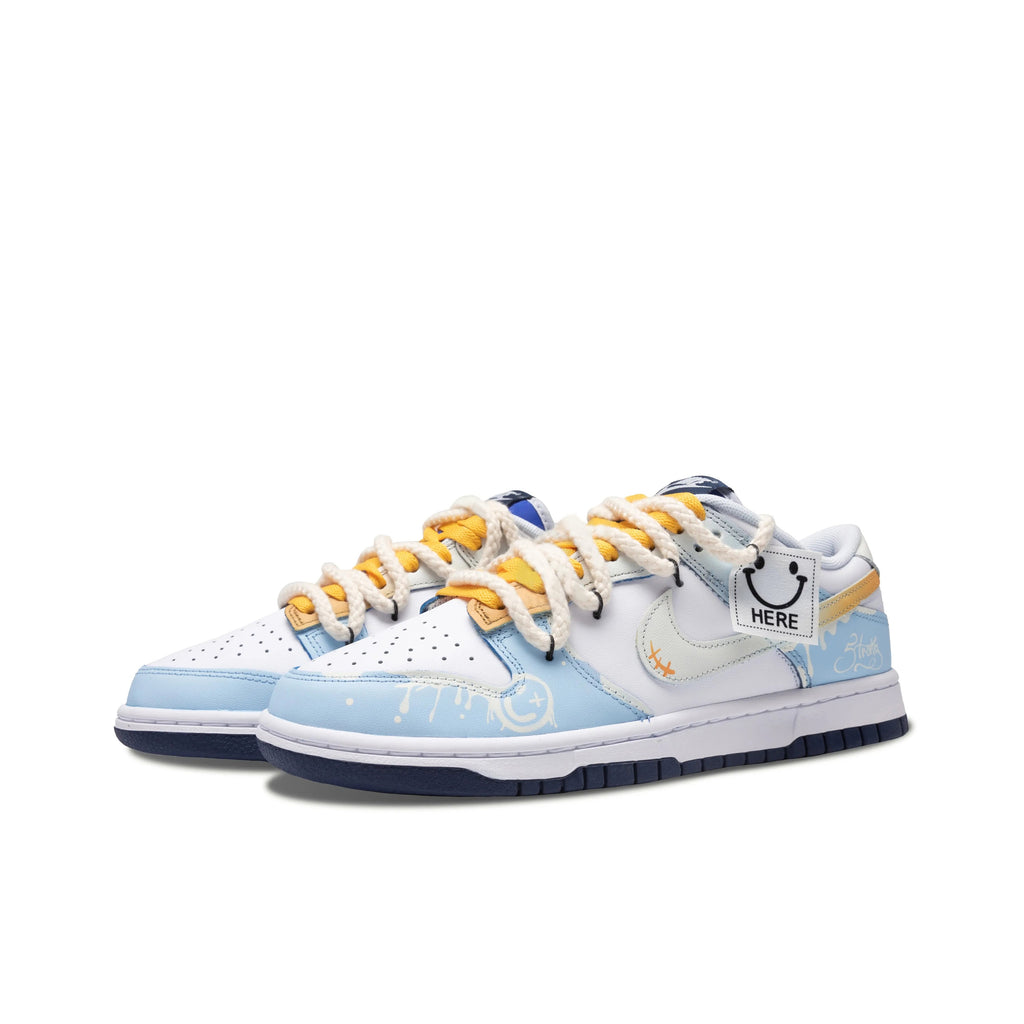 [Custom Ode to Joy] Dunk Skateboarding Shoes Unisex Smiley Graffiti White/Blue