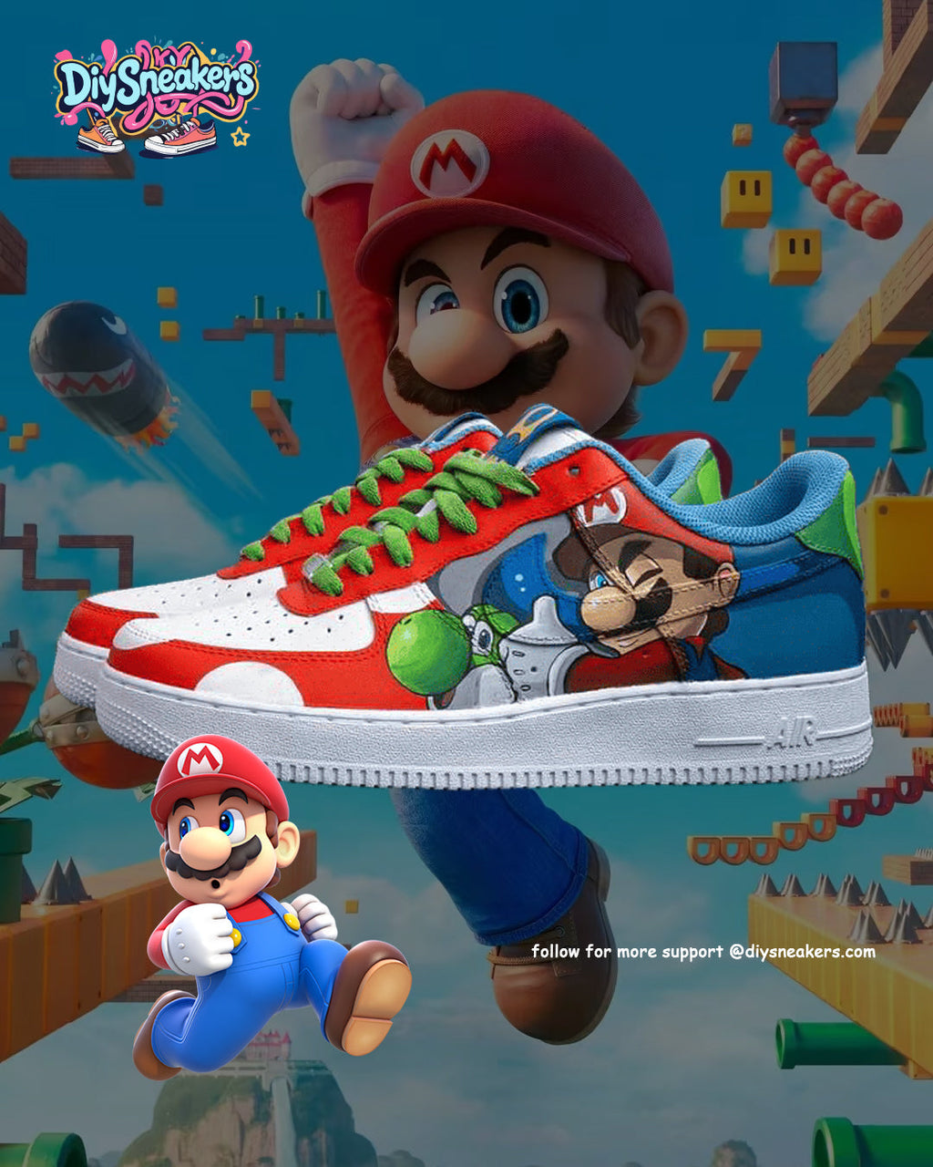[Custom Mario & Princess Peach] Air Force 1 Skateboarding Shoes Unisex Low-top
