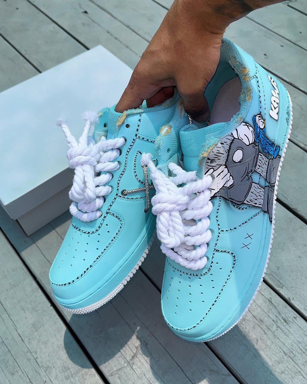 [Customized AF1×KAWS] Air Force 1 Graffiti Distressed Shoes Unisex Cyan/Red/Purple/Pink/Green
