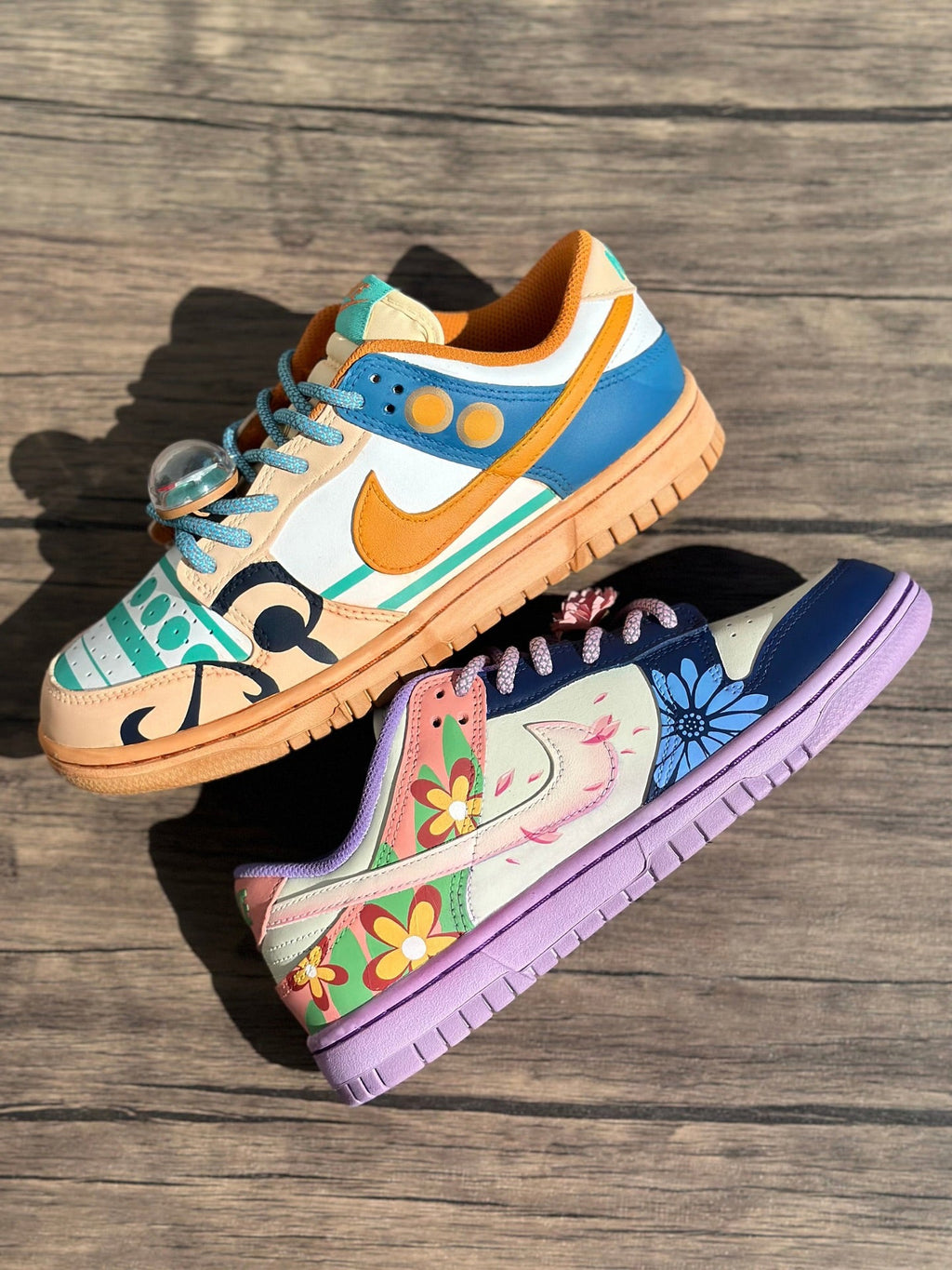 [Custom ONE PIECE Nami&Nico Robin] Dunk Skateboarding Shoes Men Spilt Color Orange/Purple