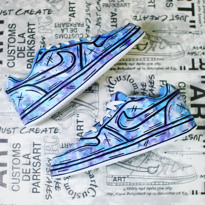[Custom Hand-Painted 2D - Blue-Purple Graffiti] Air Force 1 Skateboarding Shoes Low-top Unsex