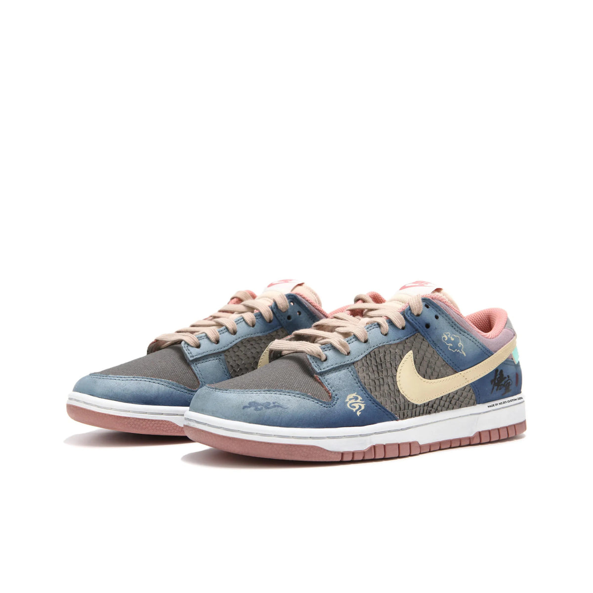 [Custom Auspicious Dragon Cloud Pattern] Dunk Skateboarding Shoes Unisex Low-top Blue/Pink