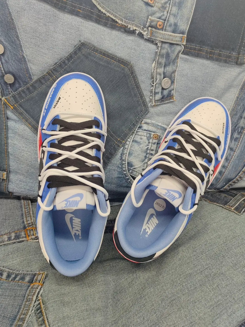 [Custom The cold winter is vast and clear]  Dunk Skateboarding Shoes Unisex Low-top White/Blue